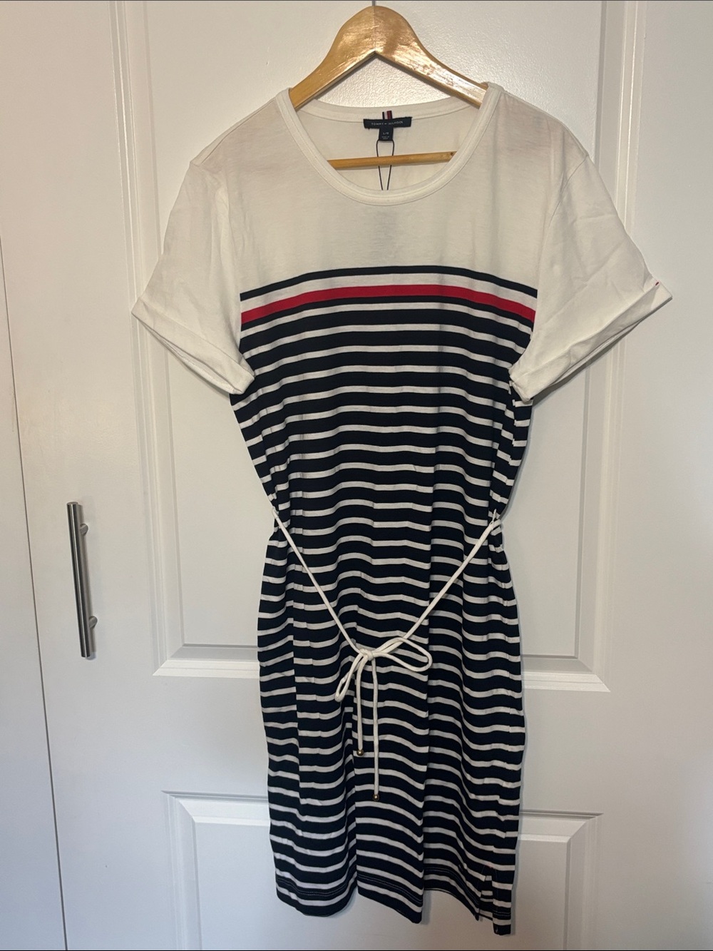 Tommy Hilfiger Navy, White & Red Striped Midi Dress